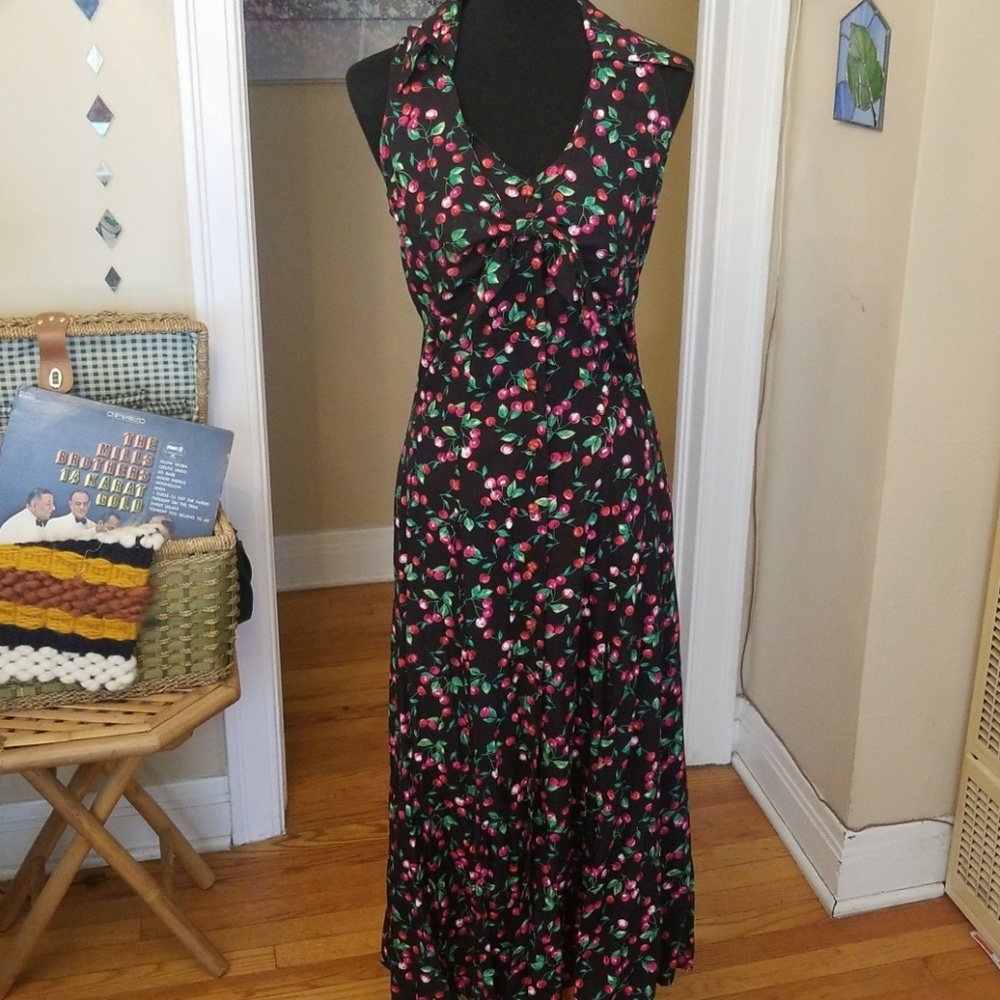 VTG Bobbie Bee Cherry Tie Maxi Dress - Picture 5 of 8